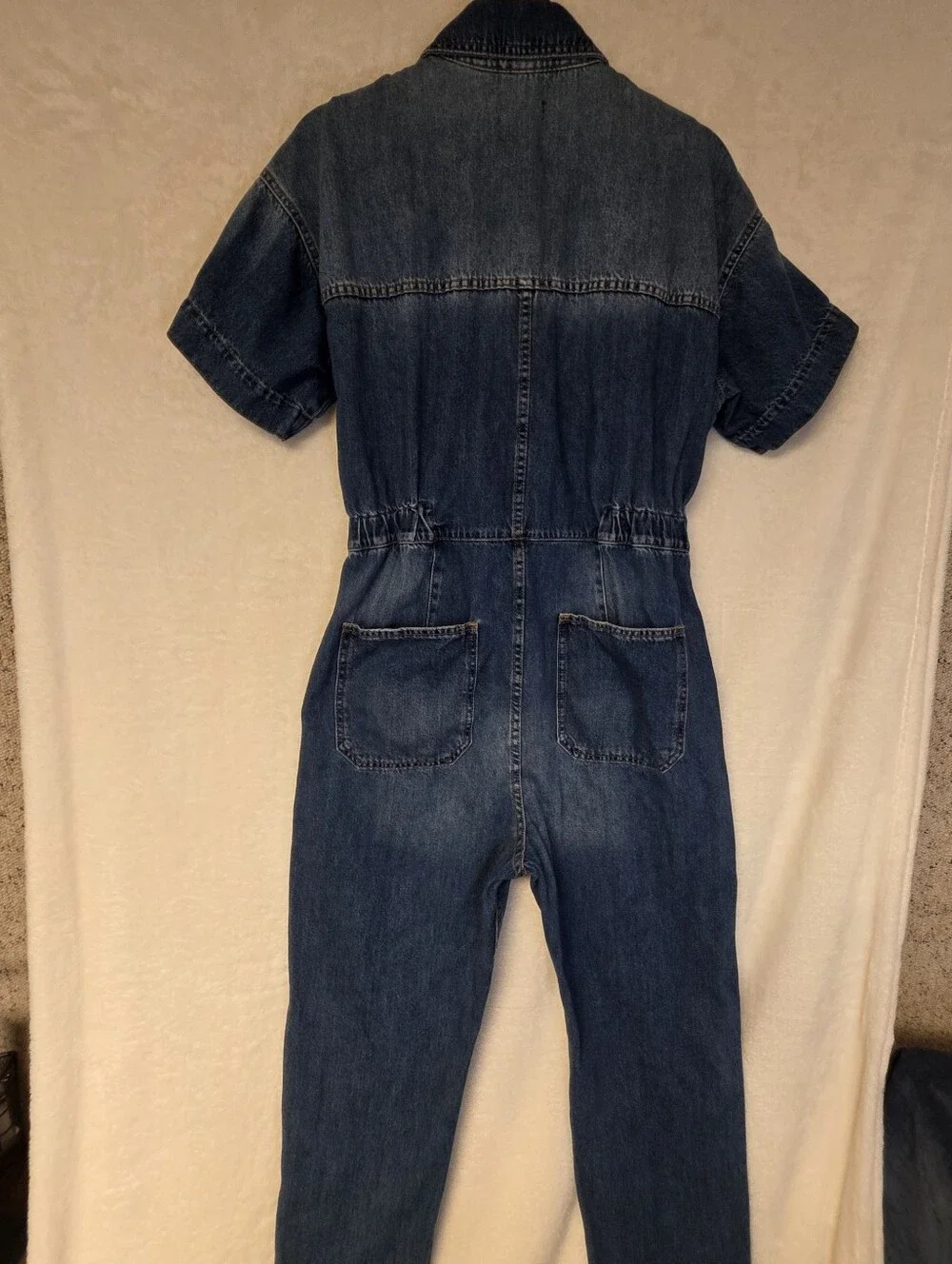 Free People 100% Cotton Short-Sleeve Jumpsuit in Blue Wash Size Large NWOT.